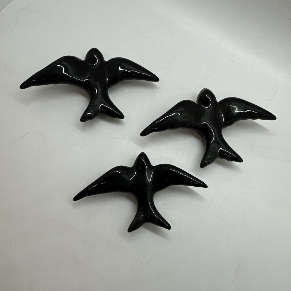Hand-Painted Set 3 Ceramic Swallows - Spain Casa Atlantica Wall Art Black New - Picture 2 of 3